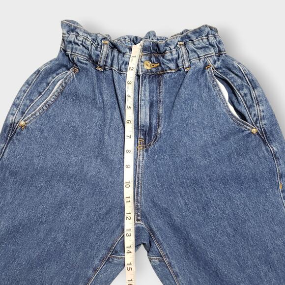 Zara Womens Paperbag Barrel Leg Jeans Floral Daisy Embroidered Sz 2 Boho Modern - Picture 11 of 14